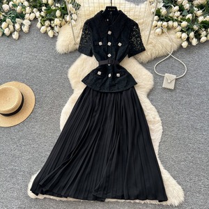 Robe plissée élégante chic française de qualité supérieure, couleur personnalisée, avec empiècements en dentelle, pour femmes - Product Image 6