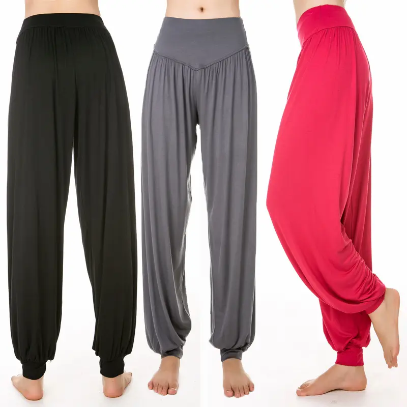 Nuovi pantaloni da donna pantaloni da ballo Harem in tinta unita pantaloni modali da donna a vita alta pantaloni da Yoga larghi