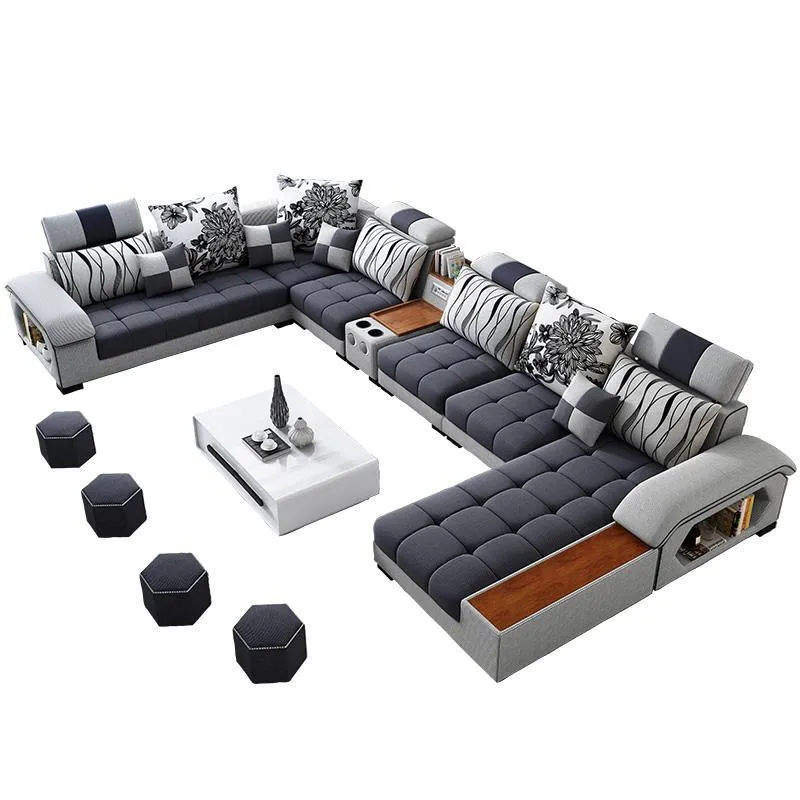 Elegan Furniture Kayu Cleopatra 7 Seater Kain Cleopatra Desain Mebel Kain Rumah L Sectional Sofa Sudut Set