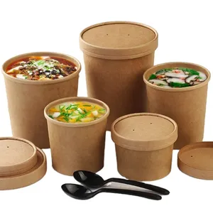 Factory Manufactures Benutzer definiertes Logo Gedruckte Einweg-Kraft papier becher in Lebensmittel qualität Suppe mit Papier deckel