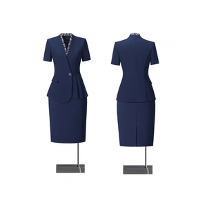 Women's Business Suit Set Short Sleeve Navy Blue Formal Workwear Anti-Wrinkle <b>Wool</b> Blend Commute Wear - Product Image 1