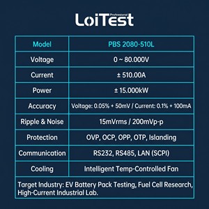 แหล่งจ่ายไฟแบบสองทิศทางกำลังสูง PBS 2080-510L (80V/510A/15kW) แหล่งพลังงานแบบป้อนกลับสำหรับระบบทดสอบยานยนต์ไฟฟ้า - Product Image 2