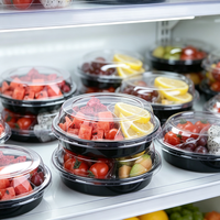 Groothandel ronde voedselveilige fruitsalade doos met transparant deksel, wegwerpbaar plastic fruitplateau met compartimenten