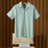 Kemeja Linen Pria Lengan Pendek 100% Linen Musim Panas Santai Pantai Bernapas Ringan Lembut Dicuci ODM Cetak Pigmen