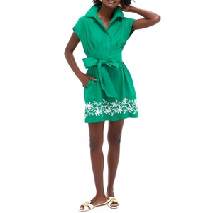 Nuevo Vestido Camisero de Algodón de Manga Corta para Mujer, de Alta Calidad, con Cintura Ajustable y Bordado, Estilo Casual, Mini Vestido de Verano - Product Image 1