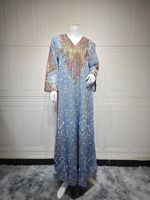 Robe longue musulmane de luxe 2026 Dubaï, imprimé ethnique multicolore, col en V, manches cloche, Abaya modeste