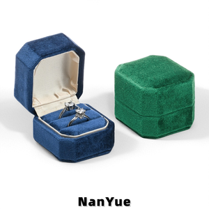 Caja <span class=keywords><strong>de</strong></span> Anillos Octogonal Vintage con Bisagras, Forro <span class=keywords><strong>de</strong></span> Terciopelo, Doble Ranura para Propuesta <span class=keywords><strong>de</strong></span> Matrimonio, Joyería, Exhibición en Tiendas y Fotografía - Product Image 3