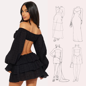 Bayanlar seksi Backless kapalı omuz mahsul Tops pileli etek seti kadın <span class=keywords><strong>moda</strong></span> parti kıyafetleri uzun kollu Mini etek 2 parça Set - Product Image 3