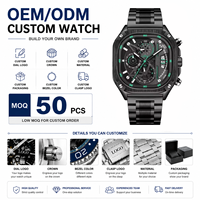 Montre chronographe à quartz pour homme MEGIR 2217 avec logo personnalisé, bracelet en acier inoxydable, grand cadran sport, lumineuse, montre-bracelet tendance, OEM ODM