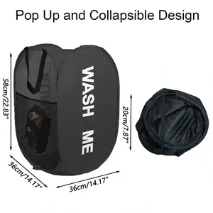 Cesto de ropa sucia de tela transpirable portátil Cesta de almacenamiento plegable de apertura amplia para artículos de baño de viaje de dormitorio que ahorran espacio - Product Image 3