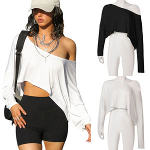 Camiseta de manga larga informal simple de color sólido para el verano de 2025, Top suelto y adelgazante para el hogar - Product Image 1