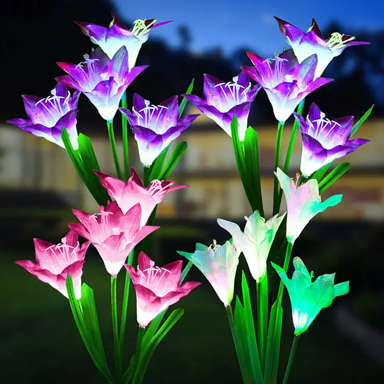 Kanlong Outdoor solar flower light 4LED artificial flower rose lily garden decoration lawn light