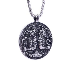 Collier pour homme en acier inoxydable avec pendentif rond Anubis God, design Liberty 1913, style rétro - Product Image 1