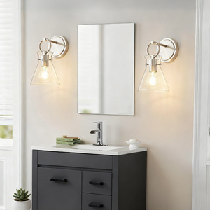 Modern Chrome <b>Wall</b> Lamps <b>With</b> Clear Glass Shades E26 Bulb Base For Bedroom Living Room Mirror <b>Lighting</b> - Product Image 4