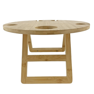 Custom-made bamboo round wine <b>table</b>, <b>outdoor</b> picnic <b>table</b>, <b>foldable</b> and portable bamboo and wood wine <b>table</b>, couple's wine <b>table</b> - Product Image 3