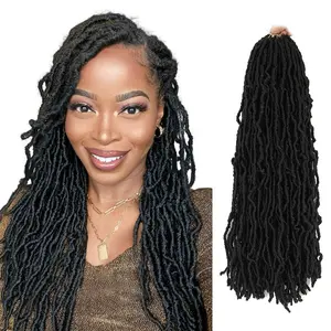 18"Heat Resistant African American Crochet Distressed Natural Long Pre-looped Goddess Faux Locs Hair Extension Nu Locs Soft Locs