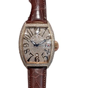 Relojes de Alta Gama para Hombre y Mujer con Diamantes Completos, Forma de Barril, Mecánicos, con Correas de Cuero Genuino - Product Image 1