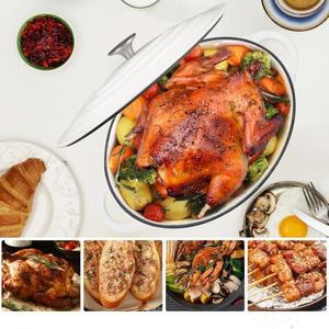 Casserole ovale en fonte émaillée pour four hollandais avec couvercle, revêtement en émail interne, poignée de couvercle en acier inoxydable, passe au four - Product Image 4