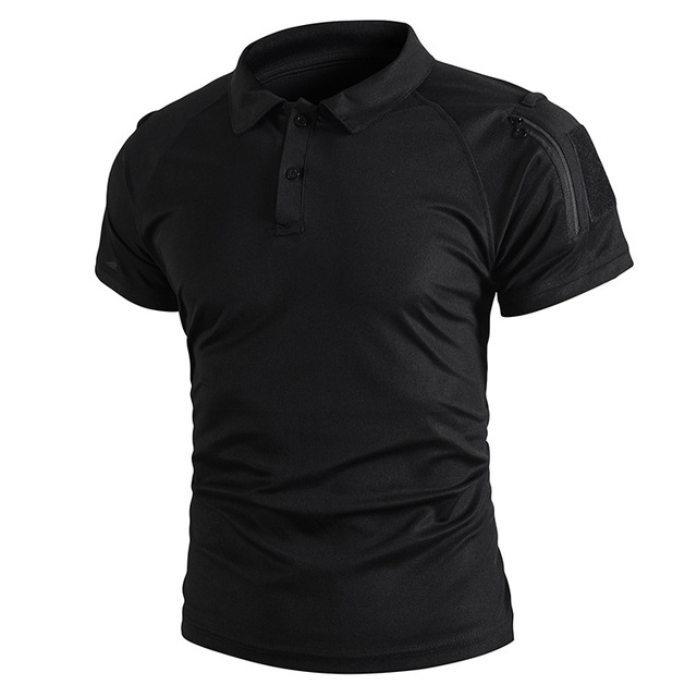 DF25 New Black Men Tactical Polo Shirt Stretch Quick Dry Slim Fit Short Sleeve Outdoor Training Tee Wholesale