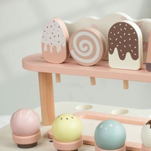 Wooden Ice Cream Cart for Kids Toddler Pull-Along Pretend Stand Children Role Play Ice-Lolly Toy Trolley - Product Image 4