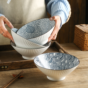 Premium 8 "Cerâmica Noodle Bowl Em Relevo Alívio Thread Pad Impresso Padrões Japoneses Porcelana Soup Bowl Ramen Bowl - Product Image 1