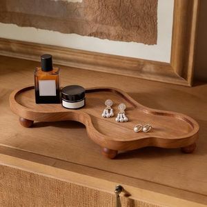 Plateau de rangement moderne sur mesure en bois massif à compartiments multiples, surface personnalisée OEM ODM pour le rangement de maquillage et cosmétiques de fête ou de vanité - Product Image 2