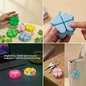 Porte-clés LED en plastique trèfle à quatre feuilles porte-bonheur avec boutons à pression pour soulager le stress, cadeau de fête, pendentif de sac à dos pour enfants - Product Image 4