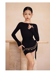 Cálido leotardo de baile latino de manga larga con cadena de Metal fuera del hombro transpirable <span class=keywords><strong>Salsa</strong></span> Samba Tango Rumba traje de baile competir para dama - Product Image 2