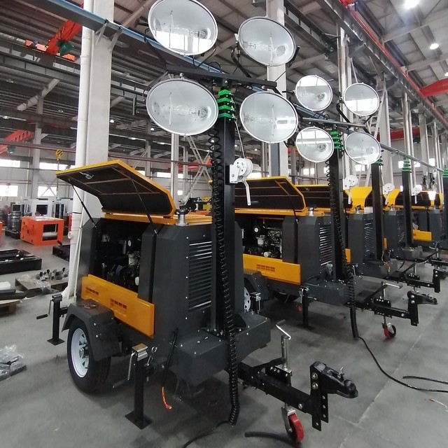 Industrial Mobile Light Tower Generator 8kw 10kw 15kw 20kw diesel Portable Generator with Flood Lights Mobile Lighting Tower Set