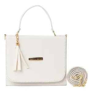 Petit sac messager blanc en cuir véritable avec fermeture à rabat à pompon, unisexe, à porter en bandoulière, pour usage quotidien - Product Image 1