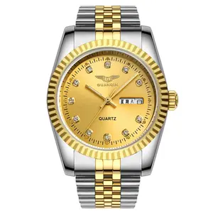 Watch Men's watch Automatic mechanical watch Gold plated double calendar waterproof business casual men's diamond table
