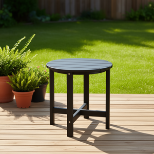 <b>Black</b> <b>Round</b> Hdpe <b>Side</b> <b>Table</b> 46cm Outdoor Furniture Minimalist Design - Product Image 2