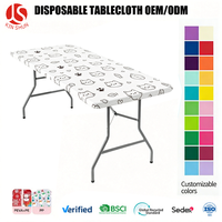 Plastik-Tischdecke mit Flanell-Rückseite, Niedliches Katzen-Gesicht und Pfotenabdruck, Rechteckig, Elastischer Rand, Wasserdicht, Umweltfreundlich