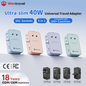 Adaptador de Carga Mundial Wontravel de 40W con 6 Puertos, Mini Adaptador de Viaje Delgado de Bolsillo - Product Image 1