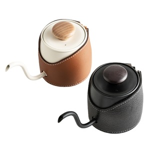 Cafetière à filtre minimaliste de style japonais et coréen sans poignée, avec manchon en cuir, bec long en acier inoxydable - Product Image 5