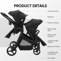 Poussette double pour bébés avec cadre en alliage d'aluminium, design pliable, légère et portable pour les enfants de 3 ans - Idéale pour les voyages