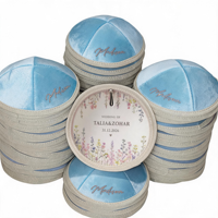 Kippa en velours bleu clair personnalisée avec imprimé floral intérieur, Kippot de mariage, souvenirs de mariage pour invités, cadeaux juifs