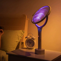 Raquettes électriques télescopiques rotatives à 90 degrés, manche extensible, raquette anti-moustiques rechargeable
