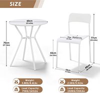 Ensemble de bistrot moderne et minimaliste en plastique avec chaises et table, anti-rouille, pour cour, jardin, balcon, café ou espace latéral
