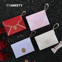 Boîte à bonbons rétro en forme d'enveloppe, boîte cadeau en papier pour mariage, avec ruban et poignée, emballage rectangulaire en carton
