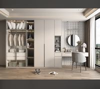 Solution de Rangement Moderne : Armoire Bicolore Blanc & Marron à Trois Portes, Tiroirs, Éclairage Intelligent Chaleureux, Penderie et Rangement Pliant
