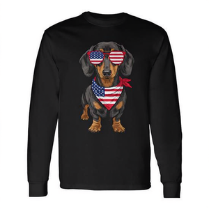T-shirt à manches longues pour adultes, unisexe, avec dachshund et drapeau américain, 4 juillet, chien mignon, imprimé numérique - Product Image 2
