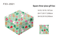 Boîte cadeau en papier carrée de Noël, 3 pièces, imprimée avec des motifs de pingouins, de gâteaux aux épices et de casse-noisettes, pour le rangement des cadeaux de Noël