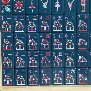 Juego de fichas de mahjong acrílicas americanas con diseño de Casita de Jengibre, <span class=keywords><strong>Bailarina</strong></span> y Estampado Floral Festivo, en azul marino oscuro, con temática de Ballet Navideño y Cascanueces - Product Image 1