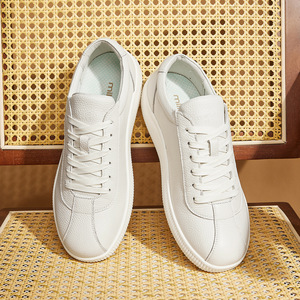 Fitness Walking Shoes <b>White</b> Genuine Leather Men's Sneakers Casual Outdoor Commuter Shoes Front <b>Laces</b> Daily Use - Product Image 1