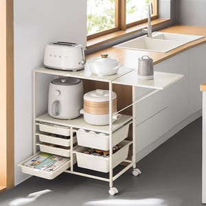 Étagère de rangement de cuisine multifonctionnelle <span class=keywords><strong>avec</strong></span> plateau coulissant, <span class=keywords><strong>chariot</strong></span> de rangement mobile à plusieurs niveaux pour <span class=keywords><strong>four</strong></span> à micro-ondes - Product Image 3