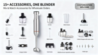 Mixeur Plongeant Électrique Multifonctionnel pour Smoothies, Broyeur à Glace Silencieux, 21 Vitesses Variables, 4 Lames, en Plastique