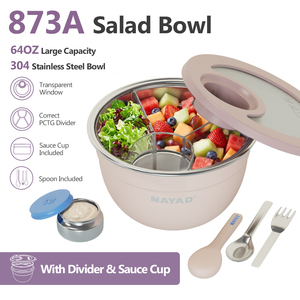 Nayad 64oz Tazones Para Mezclar Ensaladas Tamaño Grande Premium Acero Inoxidable 18 8 Divisor Compartimentos Stock Listo Almuerz - Product Image 1