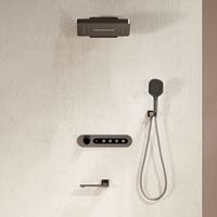 Ensemble de douche thermostatique encastré avec affichage numérique, style cascade, laiton massif gris anthracite, installation dissimulée