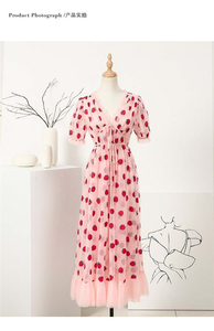 2025 estate elegante abito Midi da sera personalizzato con maniche a sbuffo Tulle <span class=keywords><strong>fragola</strong></span> dorato per festa - Product Image 5